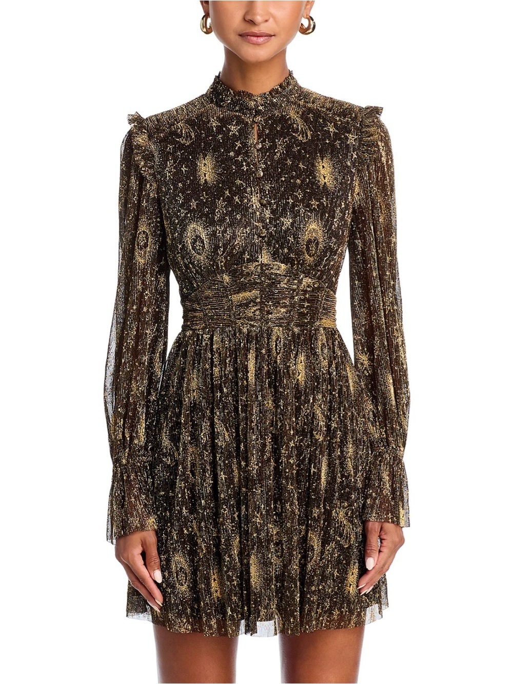 AQUA x WICKED Celestial Print Holiday Mini Dress, Black/Gold, Size S, NWT